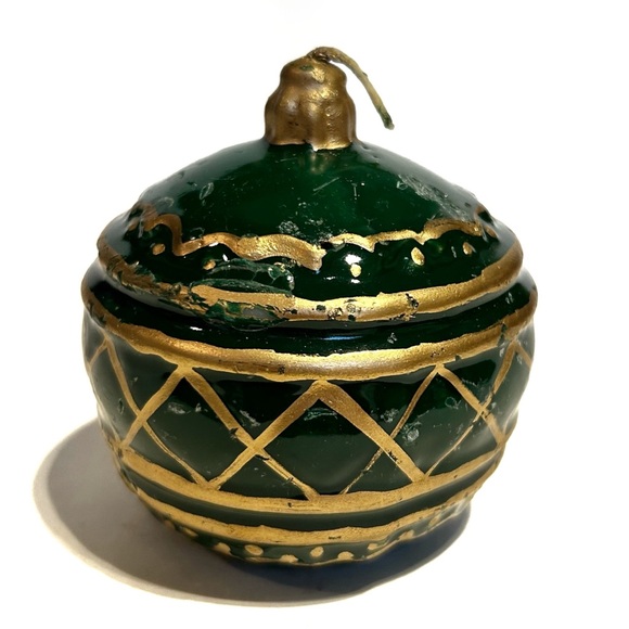 Vintage Christmas Bulb Tree Ornament Decorative Wax Candles Green Gold Holiday - Picture 8 of 9